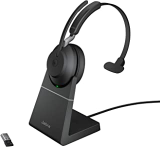 Jabra Evolve2 65 Wireless PC Headset with Charging Stand – Noise Cancelling Microsoft Teams Certified Mono Headphones With Long-Lasting Battery – USB-A Bluetooth Adapter – Black