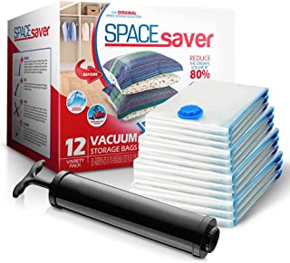 Spacesaver Premium Vacuum Storage Bags with 80% More Storage, Includes Hand-Pump for Travel, Triple Seal Turbo-Valve for Max Space Saving, Variety 12 Pack (3 Small, 3 Medium, 3 Large, 3 Jumbo)