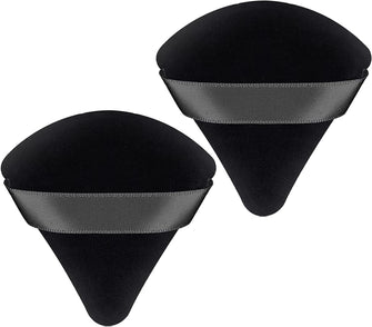 WROLY Triangle Puff 2 Pcs for Pressed Powder, Soft & Resuable Foundation Sponge With Strap, Makeup Sponge Perfect For Dry & Wet Makeup (Black + Black)