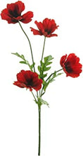 Wild Meadow Poppy Spray Silk Flower Stem with 4 Heads Quality Artificial Flowers In Red