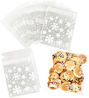 Cellophane Cookie Bags, 200Pcs Self Adhesive Sweet Bags Clear Snowflakes Treat Bags for Birthday Wedding Christmas Party Favour Gift Candy Biscuit Packaging (200Pcs, 4x4inch)