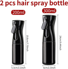 UNYLE Hair Spray Bottle,Empty Continuous Water Mister Spray Bottle,Aerosol Fine Mist Curly Hair Spray Bottle 2PCS (200ML/300ml) for Hairstyling,Houseplant Mister,Gardening,Make Up (Black)