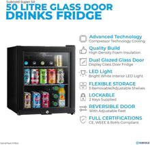 Subcold Super50 LED  Mini Fridge Black  50L Beer, Wine & Drinks Fridge  LED Light + Lock & Key  Energy Efficient (Black)