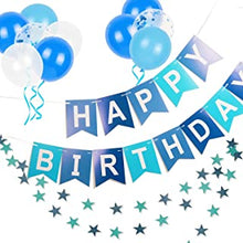 Happy Birthday Banner Men, Happy Birthday Banners with Blue Latex Balloons/Confetti Balloons, Blue Happy Birthday Bunting Banners for Girls Boys 1st 18th 21st 30th Any Ages Birthday Party Decorations