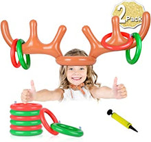 AniSqui 2 Set Inflatable Reindeer Antler Game, (2 Inflatable Antler, 12 Rings Reindeer Ring Toss) Inflatable Reindeer Antler Hat with Rings, Family Christmas Party Games