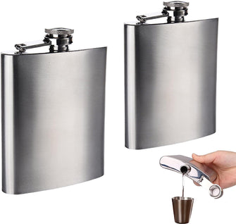 PXRLMYF 2Pcs 7oz Hip Flask,Stainless Steel Pocket Whiskey Flask Flagon Portable Pocket Hip Flask for Climbing Camping Barbecue Bar Party Drinker, Silver,19.5x13x2.5cm,A014