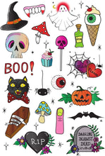 Temporary Tattoo Set By Tatsy, The Halloween Set, Fake tattoos, Original, For Kids, For Boys, For Girls, For Adults, Unique Design, Cover Up, Halloween Accessories, Spooky, Ghost, Candy, Skull, Spider