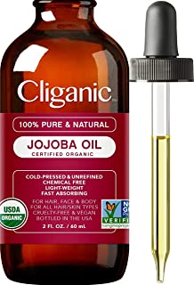 Certified Organic Jojoba Oil 60ml | 100% Pure Natural Cold Pressed Unrefined, Hexane Free Carrier Oil | for Hair Face & Nails | Cliganic 90 Days Warranty