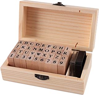 Wooden Rubber Stamps Kit, 36pcs Alphabet Rubber Stamps Letters and Symbols Set, Craft Ink Stamp Stamper Seal Set with Wooden Storage Box - For Card Making, DIY Planner, Scrapbooking and Arts & Crafts