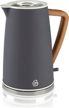 Swan SK14610GRYN, Nordic Rapid Boil Jug Kettle, Wood Effect Handle, Soft Touch Housing and Matt Finish, 3000W, 1.7 Litre, Slate Grey