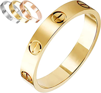 CUKUI Women's Love Rings Gold/Silver Titanium Steel Ring Friendship Birthday Ring Wedding Gift for Mom/Lover(Gold#8)