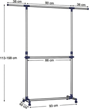 SONGMICS Adjustable Garment Rack Clothes Hanging Rail Stand with Middle Rail - Stainless Steel Clad Pipe LLR41L