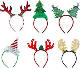 6 Pieces Xmas Headbands Christmas Headbands for Women Kids Adults Baby Girls Christmas Hats Reindeer Antlers Headband Hair Hoop with Ears Headwear Christmas Costume Party Decoration