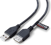 rhinocables USB 2.0 Extension Cable A to A Extender Lead — Male Plug to Female Socket for Extending Connection to Peripherals, Printers, Cameras, Mice, Keyboards — 0.5m / 50cm (Black)