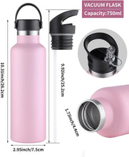 Sivaphe Water Bottle Insulated Bottle Drink Flasks Leak-Proof for Sports Outdoor Stainless Steel, Double Walled Vacuum with Lids and Straw 750ml Pink Gift