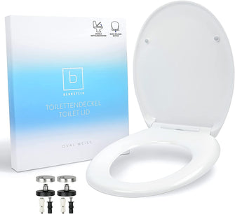 Benkstein Premium Toilet Seat Soft Close - Antibacterial Soft Close Toilet Seat White Oval Quick Release Toilet Seat - Universal Plastic Toilet Seat - Slow Soft Close Toilet Seats Fittings Hinges