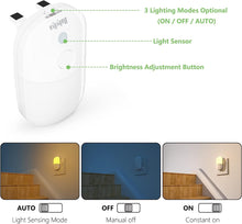 LED Night Light Plug in Walls with Dusk to Dawn Photocell Sensor & Brightness Adjustable 2700K Warm White Lamp, Babyliya Auto Sensor Night Lighting for Kids/Children, Stairs, Hallway, Kitchen, Bedroom