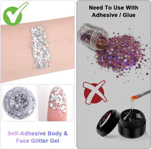 URAQT Body Glitter Gel, Holographic Mermaid Sequins Glitter Chunky Cosmetic Glitter Face and Body Gel, Sparkling Festival Party Lotion Glitter for Face Body Eye Hair Nail Makeup and DIY Art (Silver)