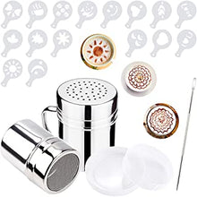 2 Sizes Coffee Sprinkles Powder Set,Stainless Steel Mesh Icing Sugar Shaker,with 16 Coffee Stencils for DIY Cappuccino Coffee,Lcing Sugar Cocoa Flour & Latte Coffee