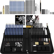 Castle Art Supplies 40 Piece Sketching Pencils and Drawing Set for Adults Artists | Presented in Sturdy Zipper Case with pop-up feature | Quality range of sketch pencils and more