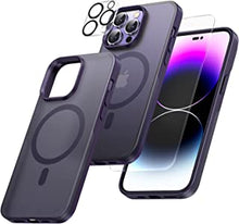 TAURI [5 in 1] Magnetic Case for iPhone 14 Pro Max [Military Grade Protection], 2 Tempered Screen Protector+2 Camera Lens Protector, [Compatible with MagSafe] Translucent Matte Slim Cover 6.7"-Purple