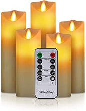 Led Candles, Flameless Candles, 5.5"/6"/6.5"/7"/8"Set of 5 Flameless Flickering Candles Battery Operated with 24 Hour Timer and 10 Key Remote Control, Ivory Real Wax Moving Wick Candles