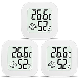 Ainiv 3PCS Digital Hygrometer Indoor Thermometer, Mini Room Thermometer with LCD Display and Face Lcons, Humidity Gauge with Temperature Humidity Monitor for Bedroom, Baby Room, Warehouse, Cellar, Car