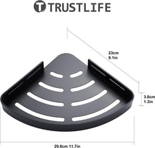 TRUSTLIFE Bathroom Corner Shelf Black Shower Caddy Corner Adhesive Shower Organiser Space Aluminum Shower Shelves No Drilling with Hooks, Wall Mounted Bath Shelf for Bathroom, Wetroom - 2 Pack