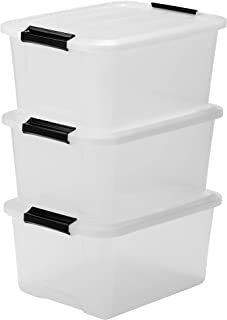 Iris Ohyama, Set of 3, Storage boxes, 15 L, with snap closure, stackable, living room, bedroom, Garage - Top Box TB-15 - Transparent