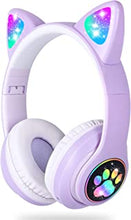 Kids Headphones, LAIBUY Cat Ear LED Light Up Foldable Bluetooth Headphone for Kids,2 in 1 Wired/Wireless Mode HD Stereo Sound for PC/Phone/iPad/Study/Travel (Purple)