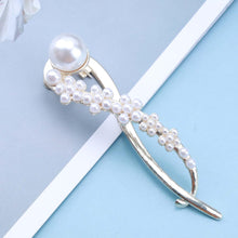 Yheakne Vintage Pearl Banana Clip Gold Banana Comb Metal Hair Barrette Pearl Hair Clip Pin Alloy Clincher Clip French Ponytail Holder Accessories for Women and Girls (Multi Pearl)