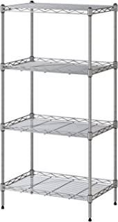 VOONEEN 4 Tier Shelf Shelving Units, Multipurpose Metal Modern Small Storage Rack with 4 Hooks, Stainless Steel Wire Organisation Suitable For Pantry Kitchen Livingroom Bathroom Office, 45*30*90 CM