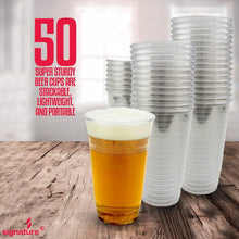 Heavy Duty Clear Plastic Cups - 660 ml (Full Pint) - 50 Pack of Disposable Cups - Strong PET Plastic Pint Glasses - The Ideal Beer Cup for Festivals, BBQs, and Football Games