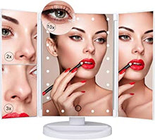 Nestling Makeup Mirror with LED Lights, 21 LED Lights Vanity Cosmetic Mirror with Touch Screen, Magnification Tri-Fold 2X 3X 10X Magnifying, 180° Free Rotation, Dual Power Supply LED Mirror (White)