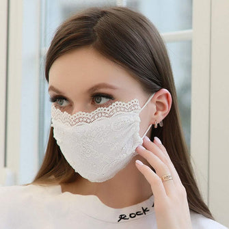 Yienate Fashion Lace Mask with Pearl Sexy Cover Face Mask Decoration Mask Jewelry for Women and Girls (White)