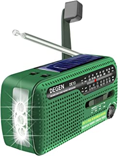 DEGEN DE13 Cranked Solar FM FM AM SW Receiver with Bright Light Flashlight / SOS alarm / Rechargeable Mobile Phone for Emergency and Outdoor Activities (green)