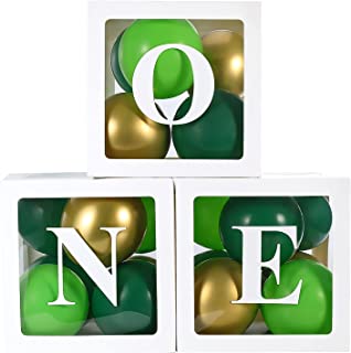 Baby 1st Birthday Decorations for Boy, ONE Balloon Boxes with Letters Include Green and Golden Balloons, ONE Blocks Design for Boys 1 Year Old Birthday Backdrop, First Birthday Cake Smash Photo Props