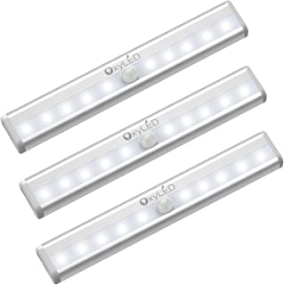 Motion Sensor Lights Indoor, OxyLED Wardrobe Lights Motion Sensor Battery Operated Wall Lights for Cupboards Auto On/Off Stick On Anywhere Operated for Wall Cabinet Stairs Drawer Vanity White 3 Pack