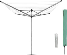 Brabantia - Lift-O-Matic - 60 Metres of Clothes Line - Adjustable in Height - UV-Resistant & Non-Slip Lining - Umbrella System - with Ground Spike 45 mm & Cover - Metallic Grey -  295 cm