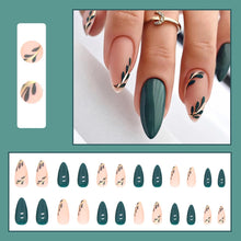 NICENEEDED 24 PCS Dark Green Press on Nails, Medium Almond Dark Green Leaf Fake Nails, Nude Sweet Fashion Nail Tips Reusable Acrylic Nails for Women Girls Finger Manicure Decorations