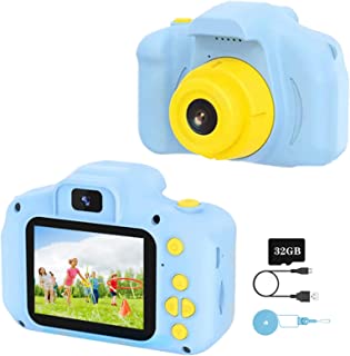 YunLone Kids Camera Children Digital Camera Toddler Camera 1080P HD Video Camera for Kids with 32GB SD Card/2 Inch IPS Screen Birthday Christmas Toy Gifts for 3 4 5 6 7 8 Years Old Boys Girls – Blue