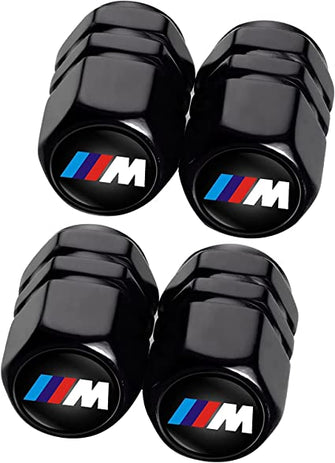 4pcs Car Tyre Valve Caps with Logo, Tire Valve Stem Cover with Rubber Ring for BMW 1 3 5 6 Series X1 X3 X7 X5 X6 Z4 7 M, Leak-Proof Dust Caps for Car Tyres, Car Accessories, Black