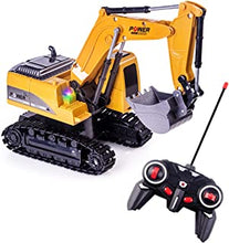 Highttoy Remote Control Excavator Digger RC Construction Toys for Kids Toy Digger Tractor for Boys Girls 1:24 Scale 6 Channel Diecast Remote Control Digger Excavator Toy with Led & Sound