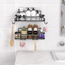 Shower Caddy Black, Homeasy Shower Shelf No Drilling Adhesive Bathroom Shelf Wall Mounted with 4 Movable Hooks for Hanging Razor and Towels Shower Accessories Bathroom Storage Kitchen Rack - 2 Pack