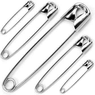 JKG 50 x SAFETY PINS Assorted Sizes - Small Medium Large Safety Pins For Clothes - Perfect for Arts Crafts Sewing Hemming Textile Fabric Baby Clothing - Strong Nickel Plated Craft Pins