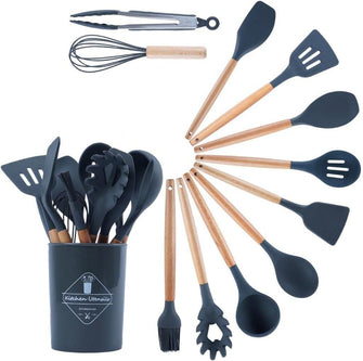 MACZ GROUP 12pcs Kitchen Silicone Kitchen Utensils Set, Heat Resistant Set, Kitchen Accessories for Non-Sticky Pans, Home Cooking Utensils Set-Grey