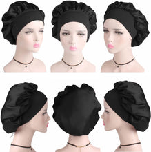 Wide Band Satin Sleeping Head Cover, Night Sleep Cap Silk Bonnet for Women Girls, Hair Care Elastic Hat Hair Bonnet for Black Curly Hair (1pcs Black)