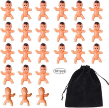 100 pcs Mini Plastic Babies,1 Inch Small Plastic Baby Dolls for Baby Shower Ice Cube Game Party Game Supplies Decorationwith Black Velvet Bag