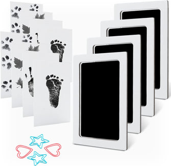 MengNi Baby Handprint and Footprint Ink Kit Pet Paw Print Kit with 4 Ink Pads and 8 Imprint Cards Inkless Print Kit Medium Size for Family Keepsake