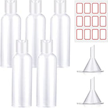 5 Pcs Plastic Travel Bottles, 100 ML Clear Travel Bottle with Funnels and Labels, Refillable Empty Cosmetic Bottles Travel Containers Bottle for Travel or Cosmetic